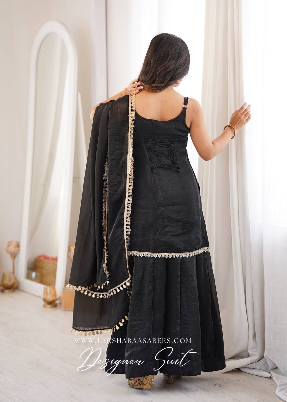 Laksharaa Sarees ALIZA Shimmer Sharara Suit Black Back View