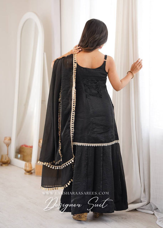 Laksharaa Sarees ALIZA Shimmer Sharara Suit Black Back View