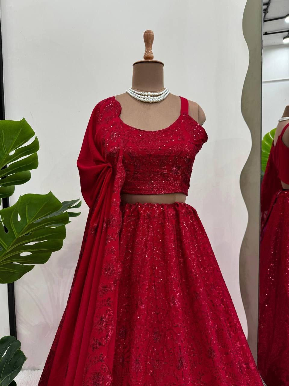 Sparkly Red Georgette Lehenga