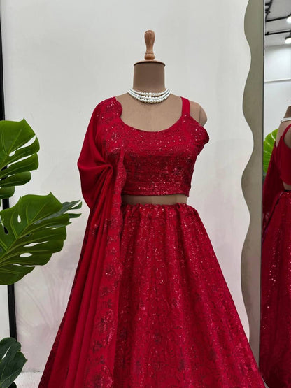 Sparkly Red Georgette Lehenga