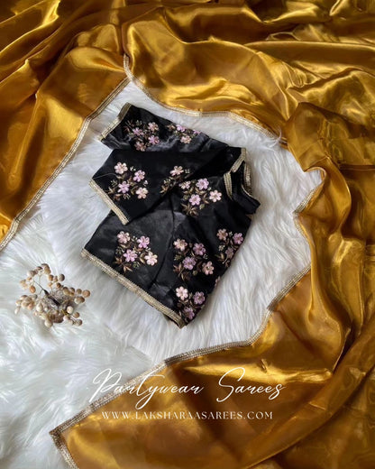 HARINI 1.0 — Designer Shimmer Silk Saree x Readymade Floral Bouquet Blouse