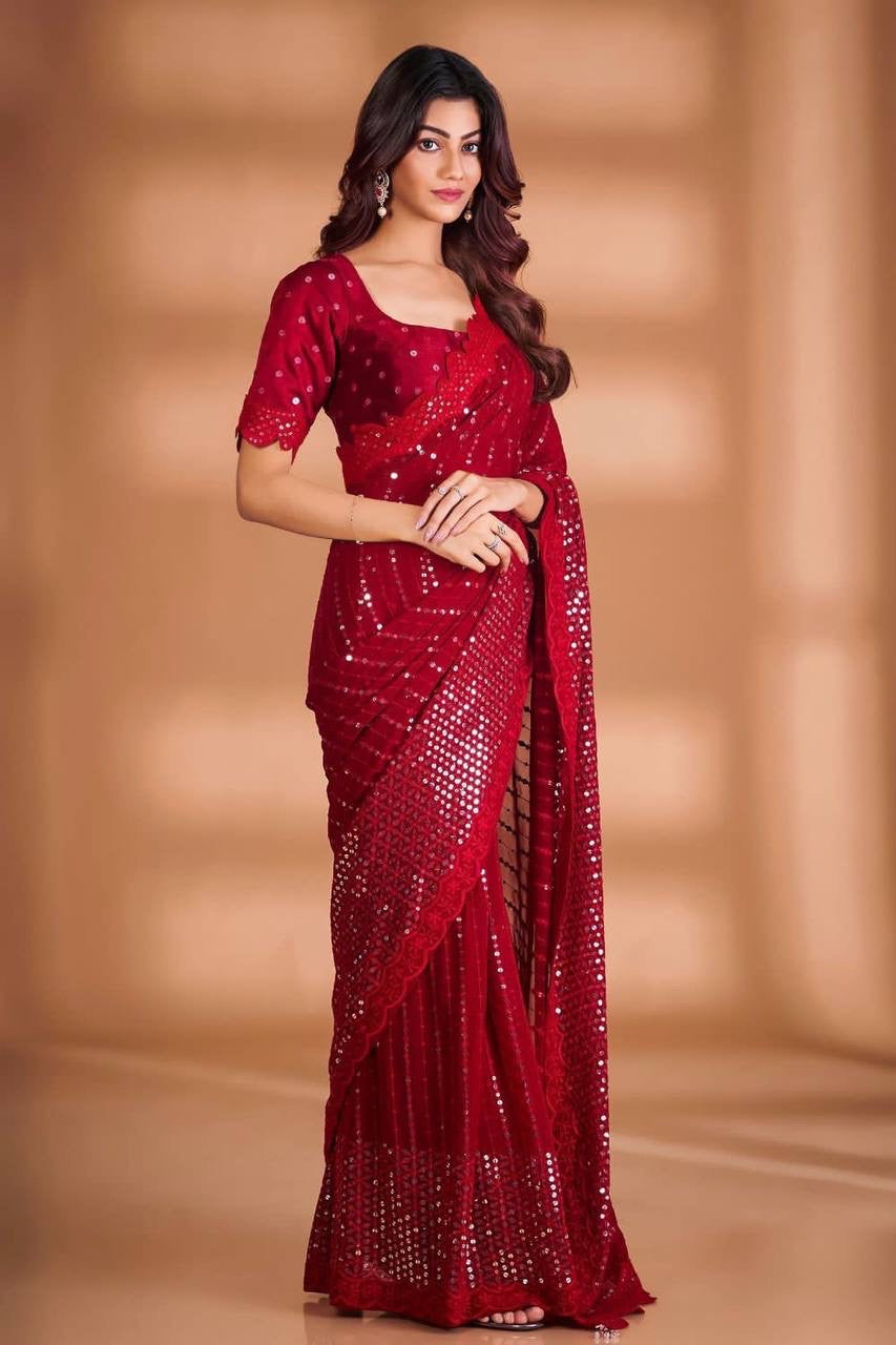 Yara Red Georgette Partywear Saree