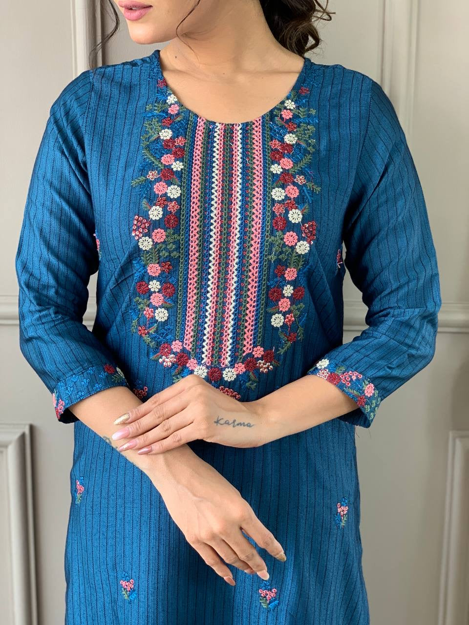 Blue Floral Kurtis Suit