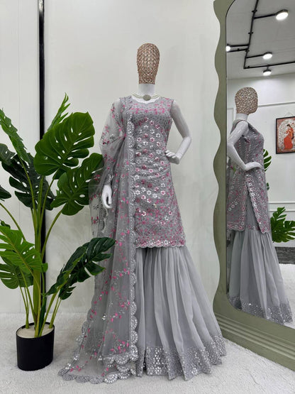 Grey x Pink Sharara Suit