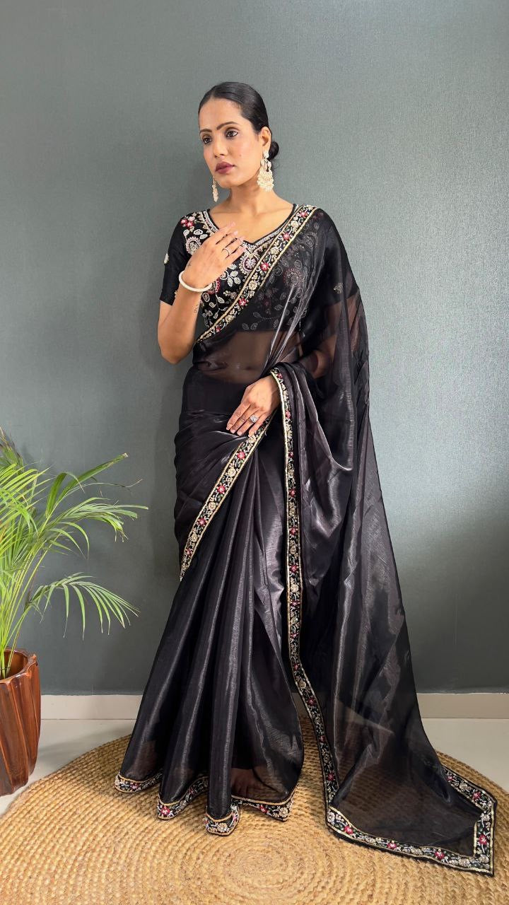 Shimmer Partywear Readymade Georgette Saree - in soft shades