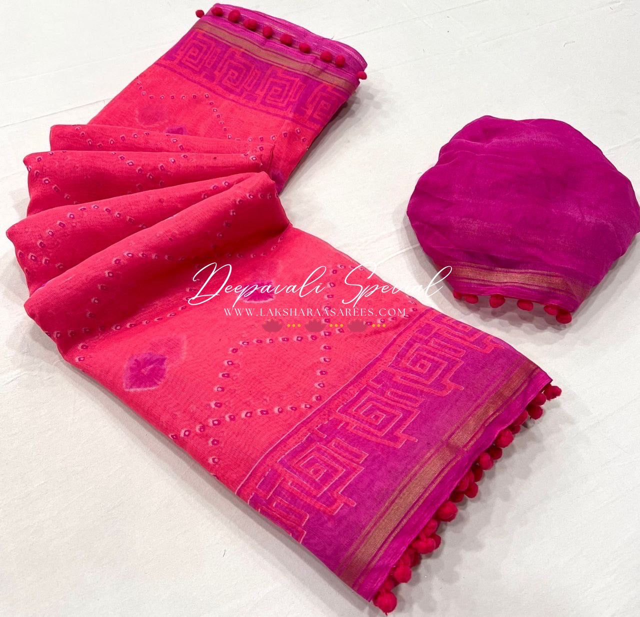 Colourful Mul Mul Cotton Saree x Pom Pom Border