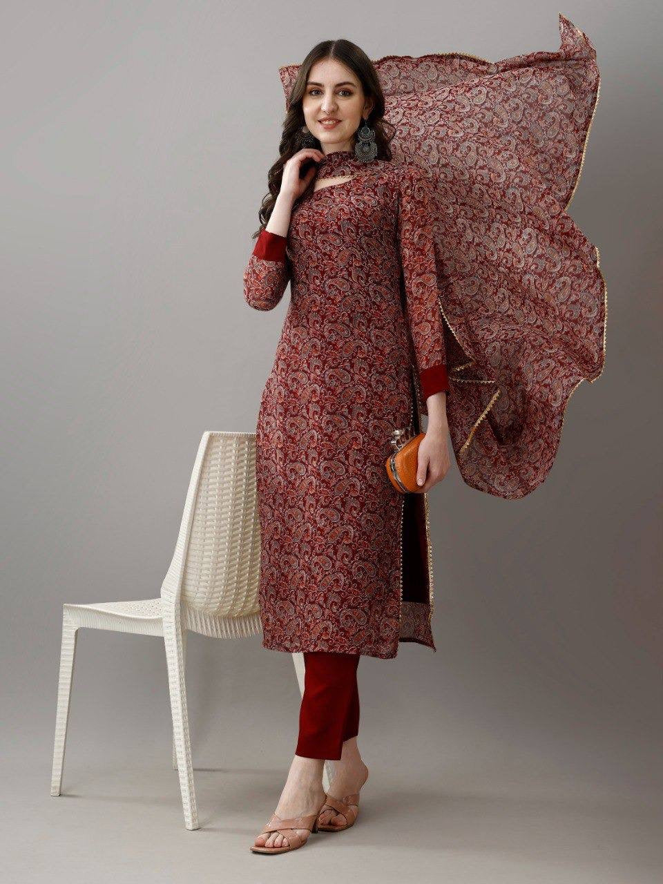 Red Georgette Kurti Set