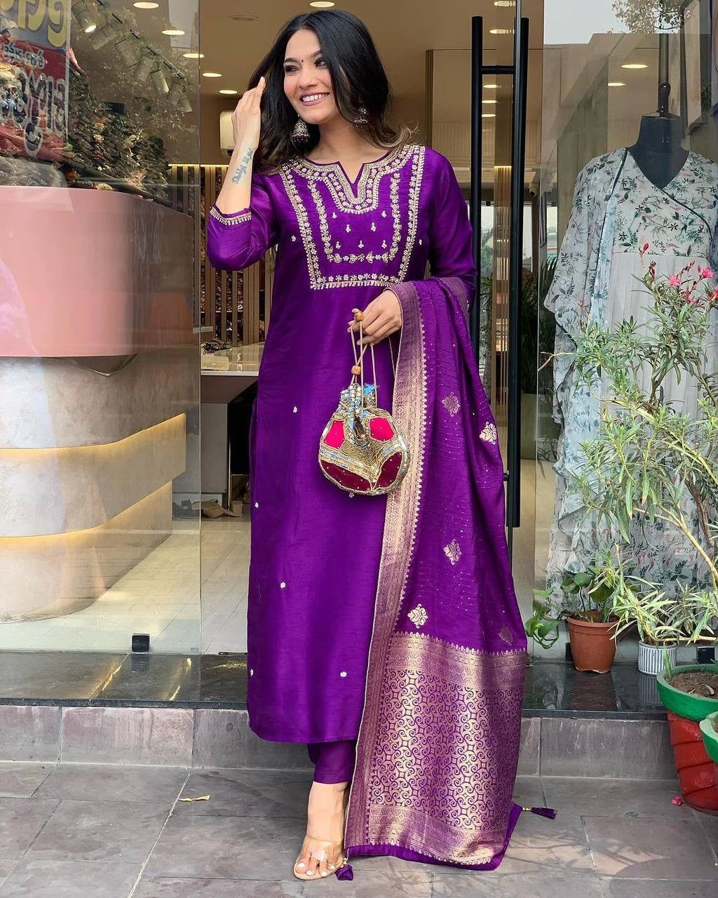 Purple Kurti Set