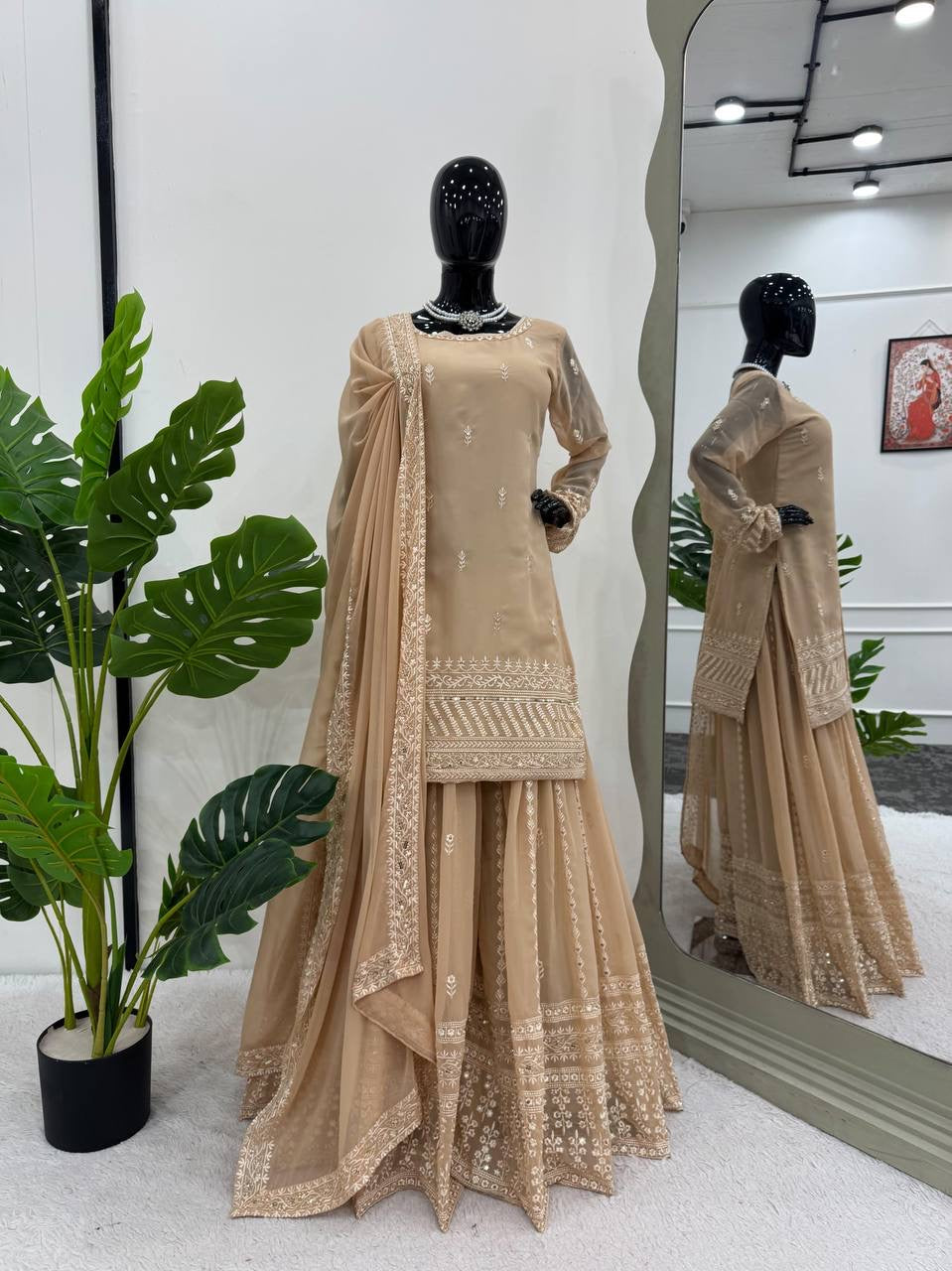 SOPHIA - Pastel Brown Sharara Suits