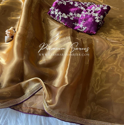 REKHA - Gold Tissue Silk Saree with Grand Tassel