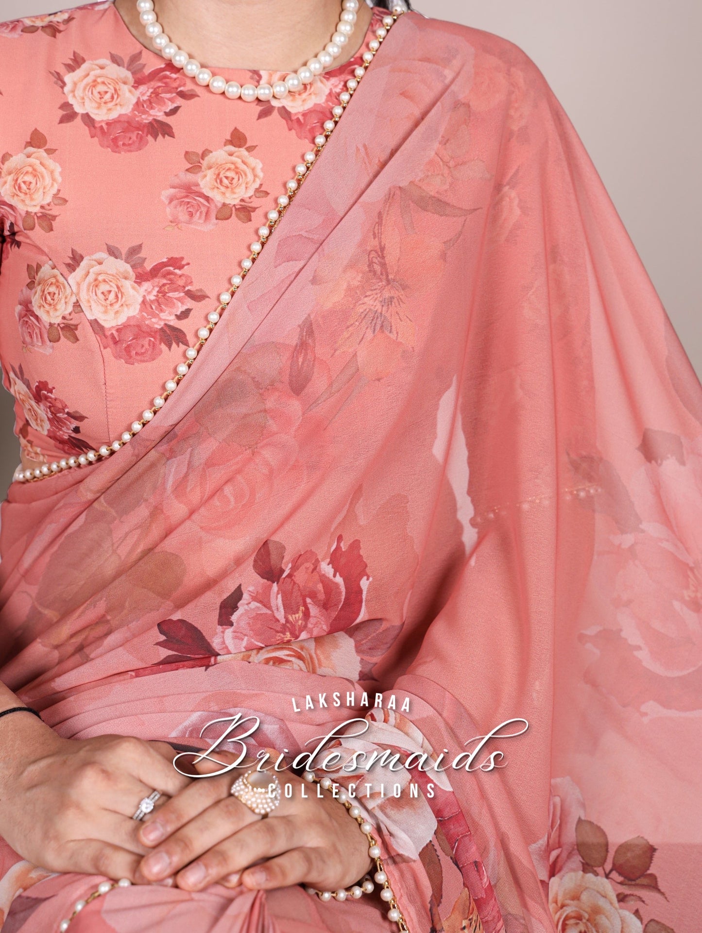 Partywear Floral Pearl Georgette Saree x Pearl Border