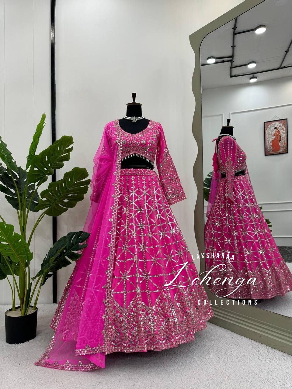 HAZEL — Hot Pink Grand Embroidered Lehenga