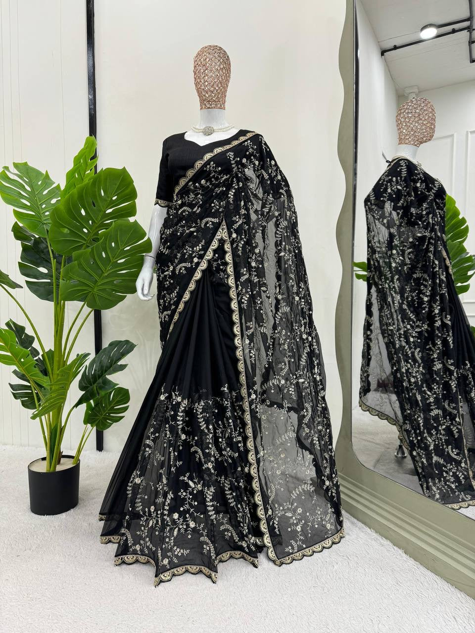 SAHANA - Premium Floral Embroidery Designer Saree