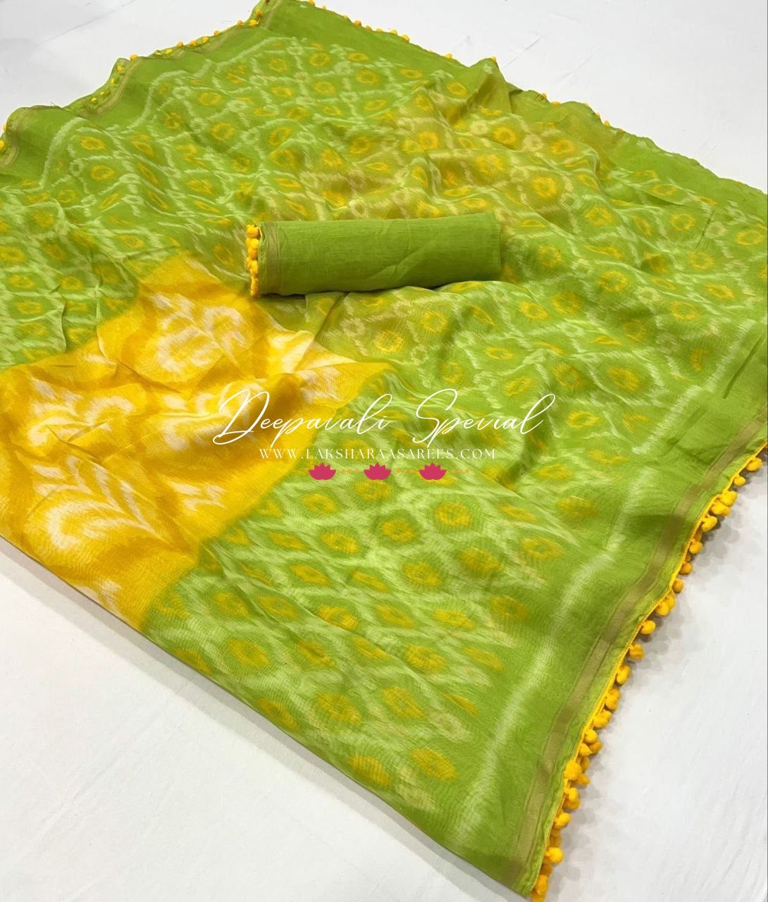 Colourful Mul Mul Cotton Saree x Pom Pom Border