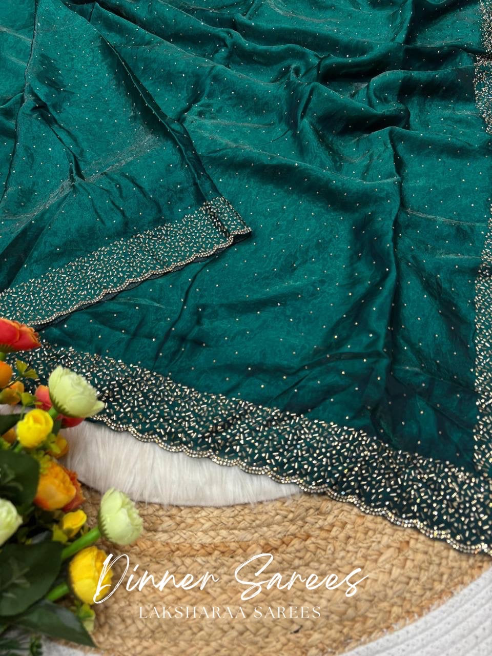 NAYLAA - Space dinner saree with stone border