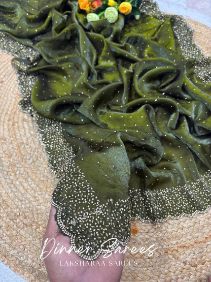 NAYLAA - Space dinner saree with stone border