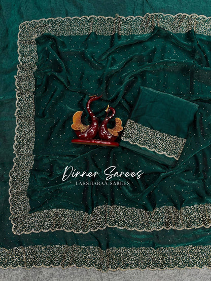 NAYLAA - Space dinner saree with stone border