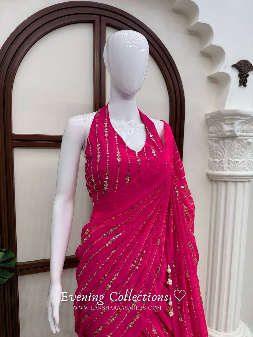 Laksharaa Sarees TALIA Lehenga Saree Hot Pink Close Up Front
