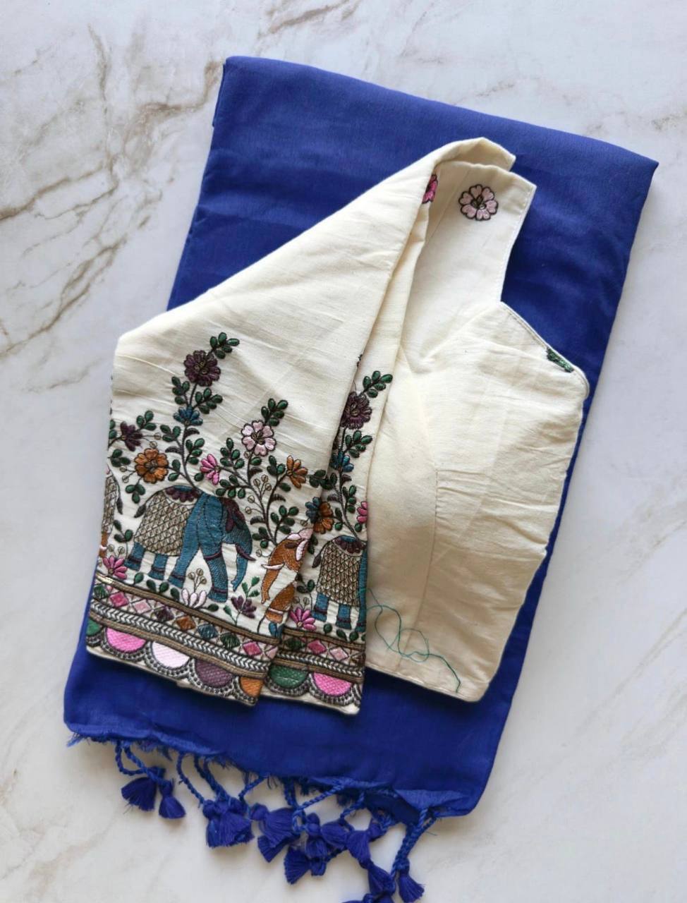 Laksharaa Sarees SUGEE comfy kadhi cotton saree x readymade blouse Royal Blue