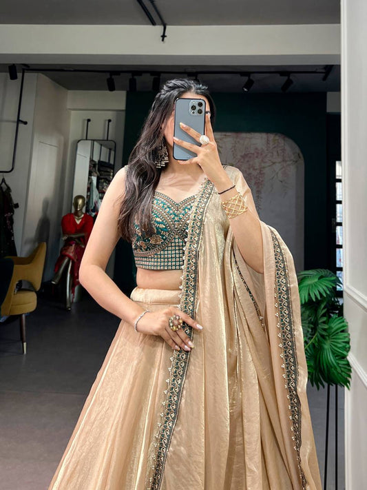 Laksharaa Sarees KIRAVANI — shimmer Silk lehenga Champagne Front View