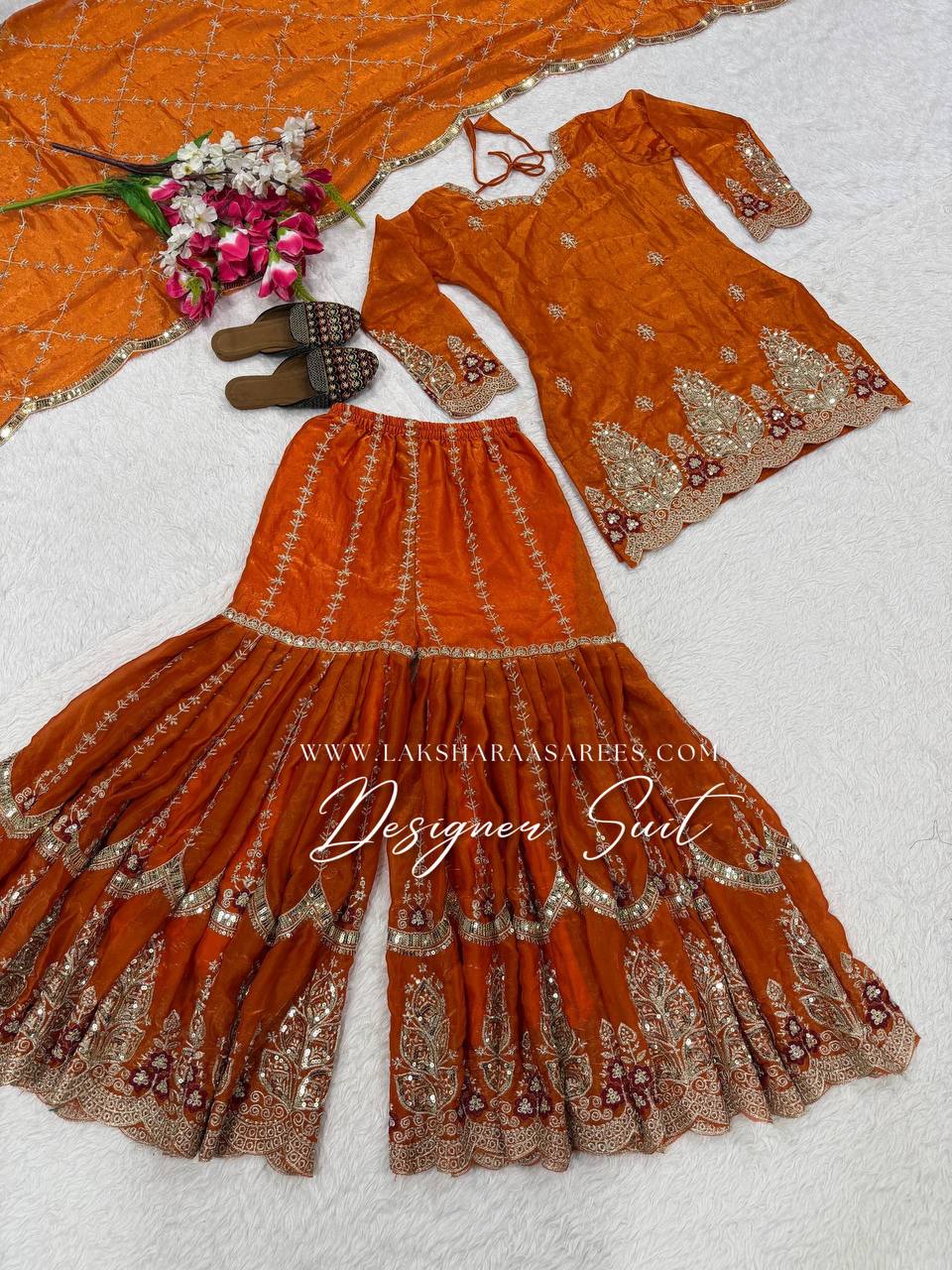 Laksharaa Sarees VERONICA — Shimmer Sharara Suit Burnt Orange