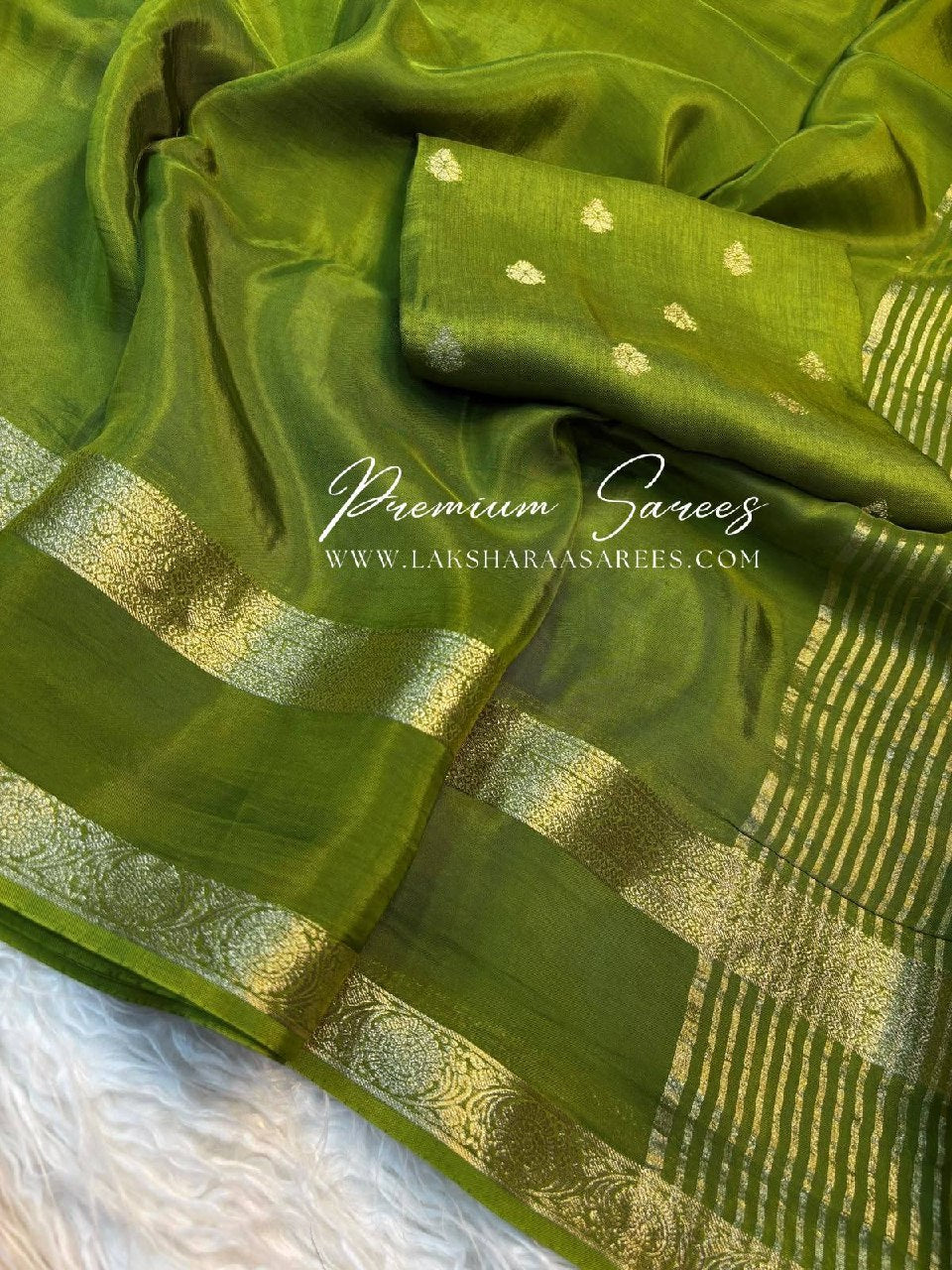 Laksharaa Sarees Mysore crepe silk Saree Olive Green