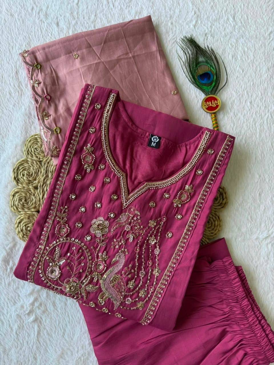 Laksharaa Sarees Festive Roman Silk Kurti Set Magenta