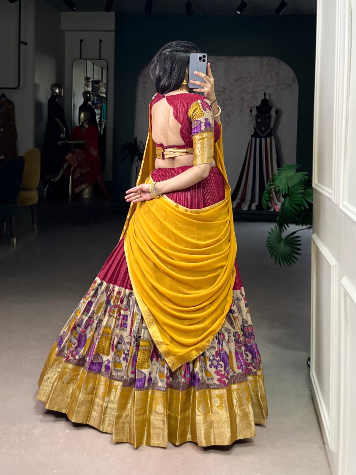 Chanderi Kalamkari Half Sarees Lehenga