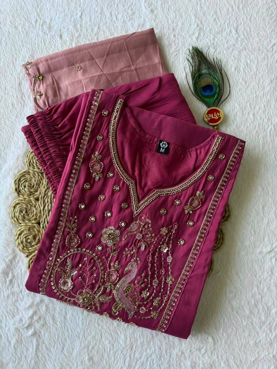 Laksharaa Sarees Festive Roman Silk Kurti Set Magenta