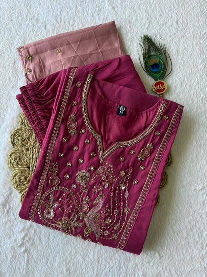Laksharaa Sarees Festive Roman Silk Kurti Set Magenta