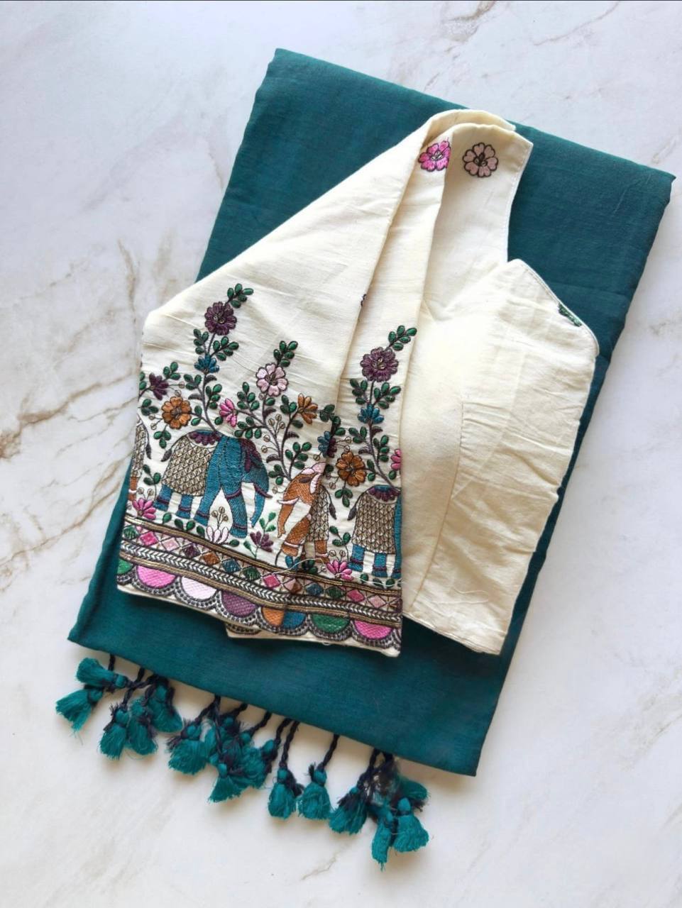 Laksharaa Sarees SUGEE comfy kadhi cotton saree x readymade blouse Teal