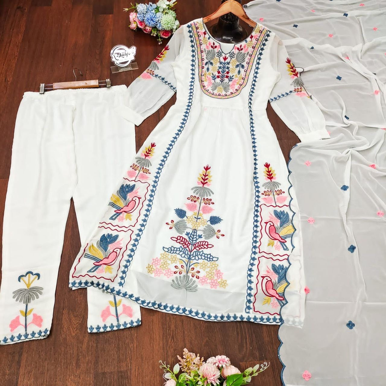 Floral X White Salwar Suit