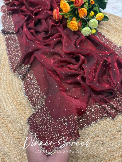 NAYLAA - Space dinner saree with stone border