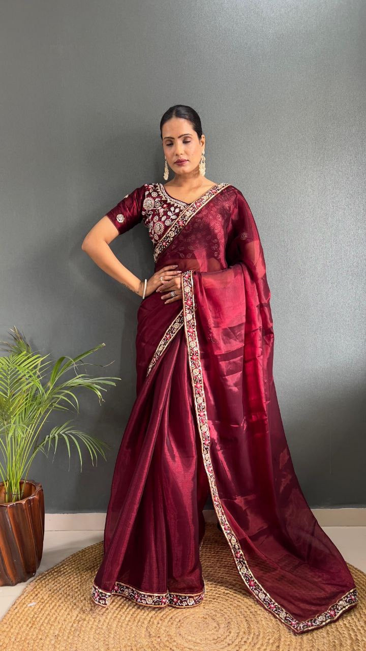 Shimmer Partywear Readymade Georgette Saree - in soft shades