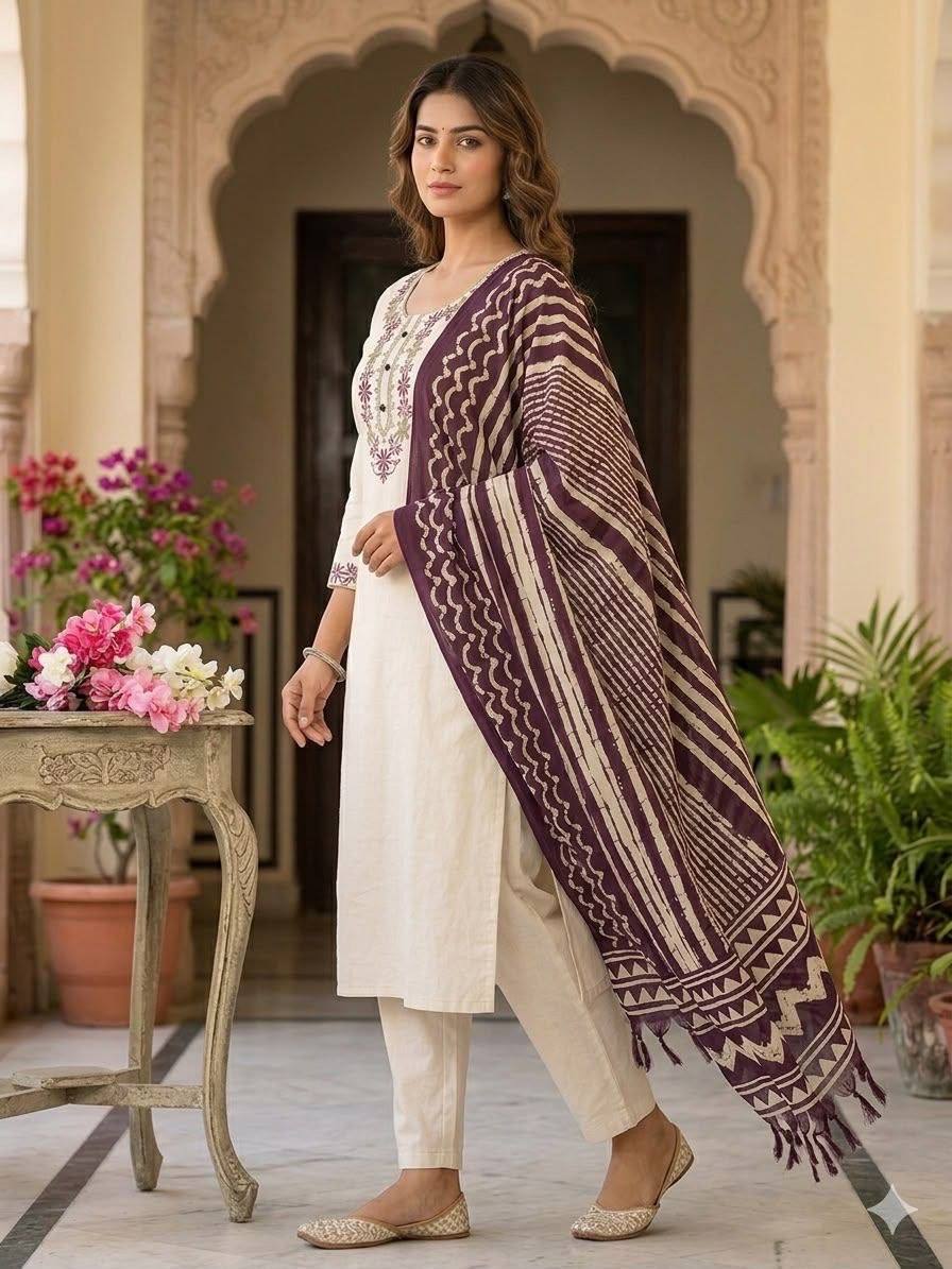 Laksharaa Sarees Kadhi Kurti Set Off-White Model Side View