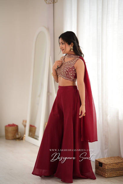 Laksharaa Sarees RAIZA - crop top Pallazo suit Burgundy side view on model