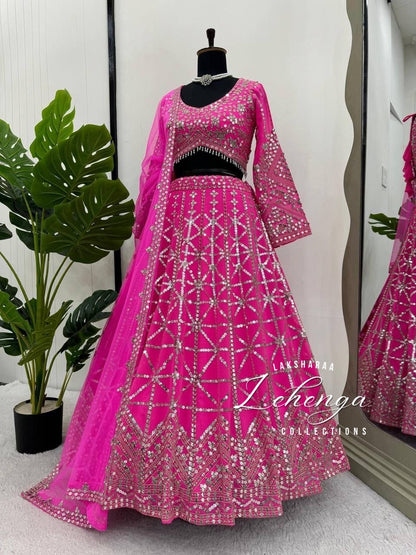 HAZEL — Hot Pink Grand Embroidered Lehenga