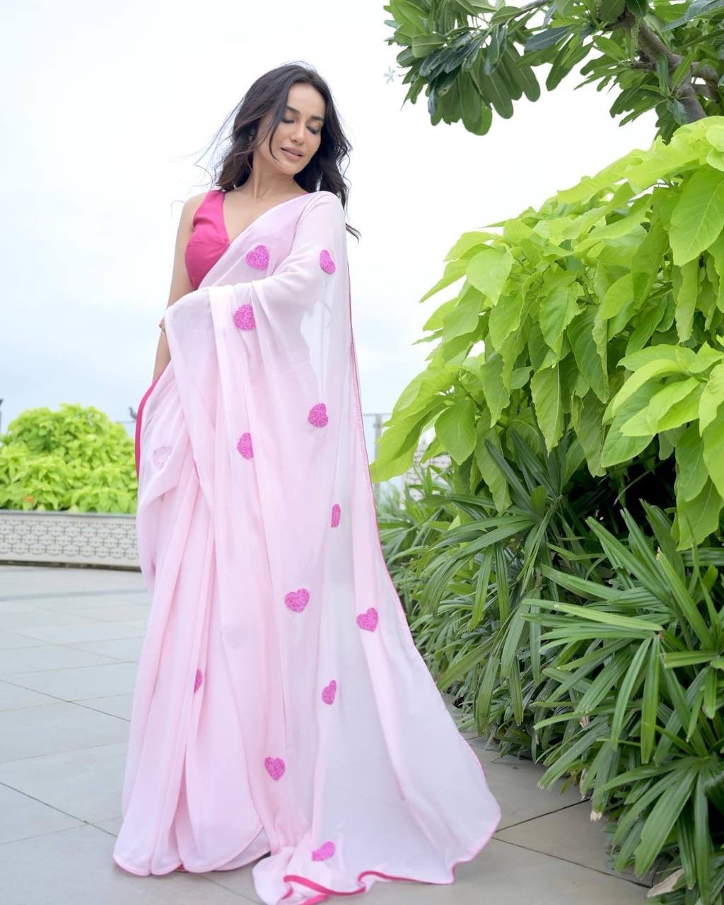 Zoya Pink Heart Sequinned Saree