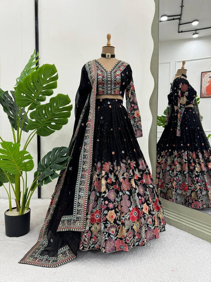 ELISHA —  Black Premium Floral Lehenga