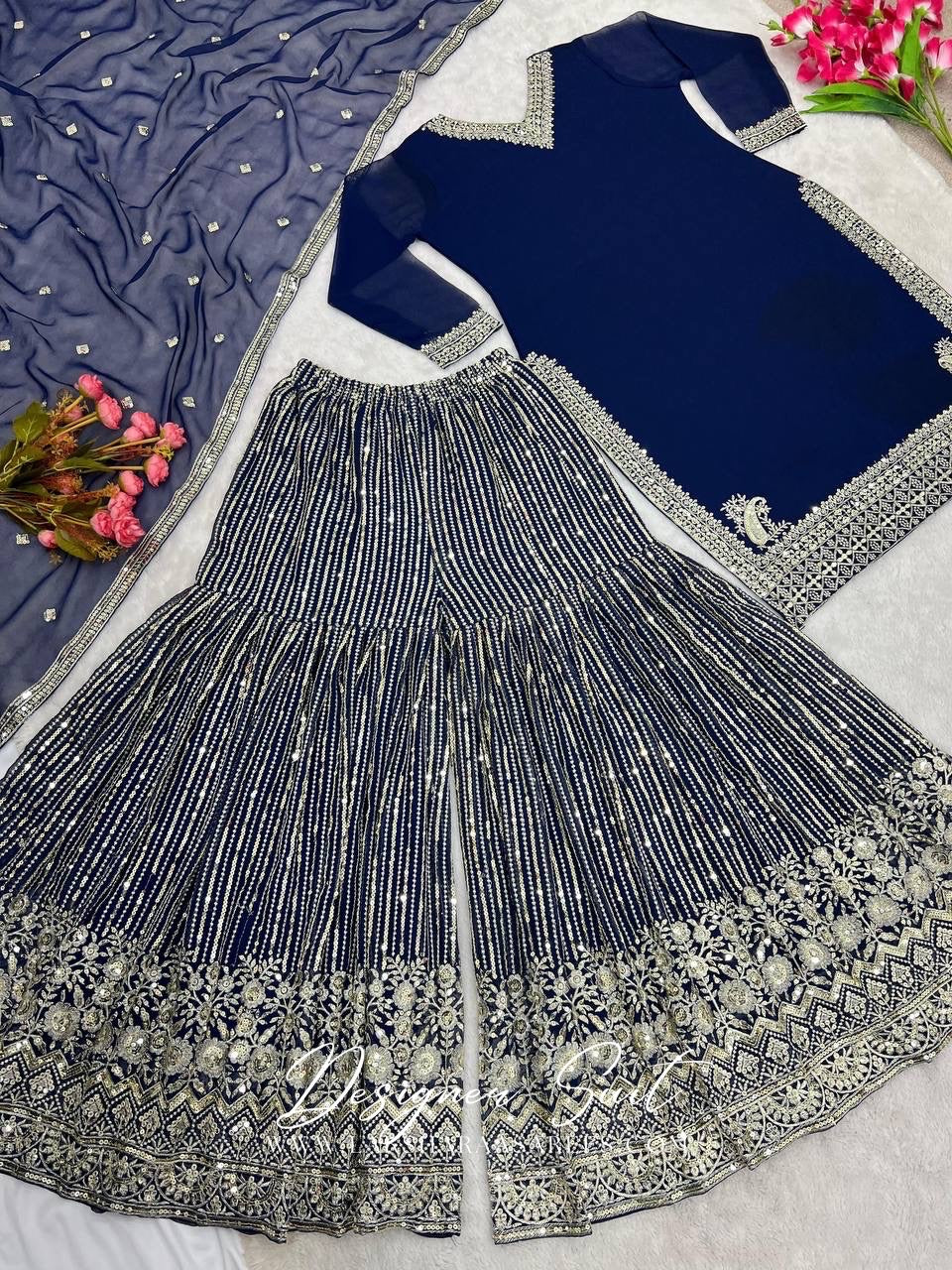 NEYA - Dark Blue Sharara Suit