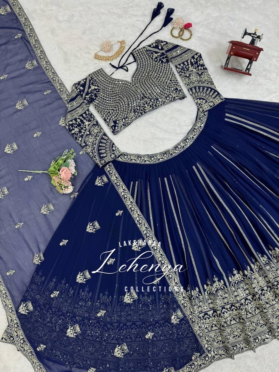 LEAA — Premium Blue Lehenga x Green Work Blouse