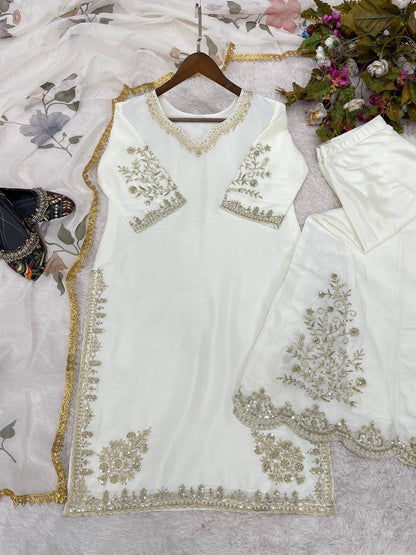 YUVITA - White Pallazo Designer Suit