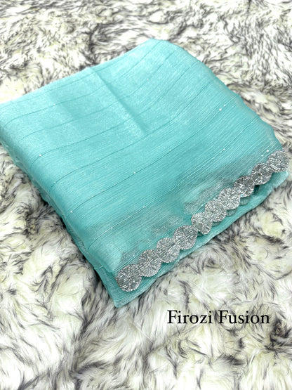 AROSHI- Luxe Pastel Shimmer Saree x Silver Round Border