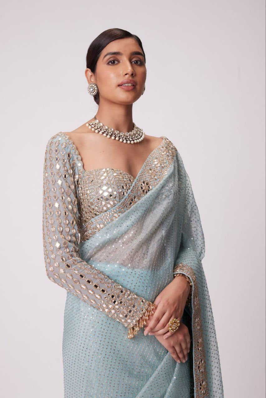 Icy Blue Partywear Designer Saree