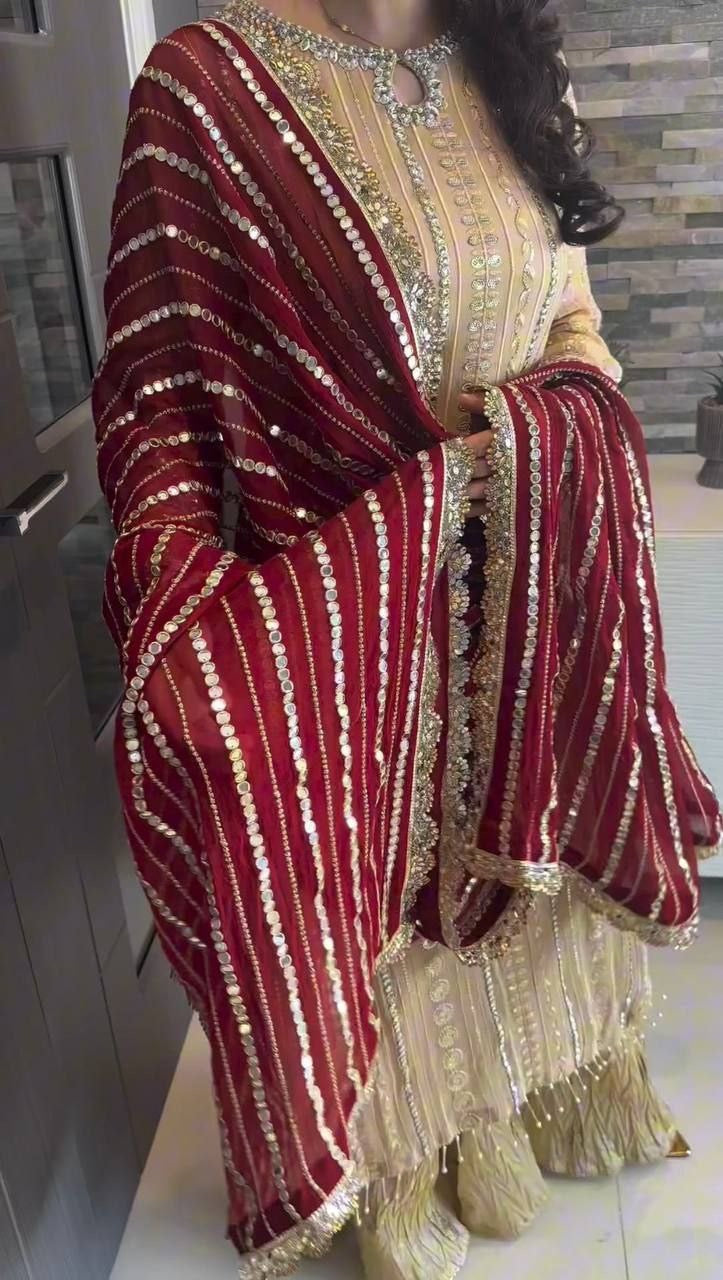 RISHA - Grand Peach x Maroon Pakistani Salwar Kameez