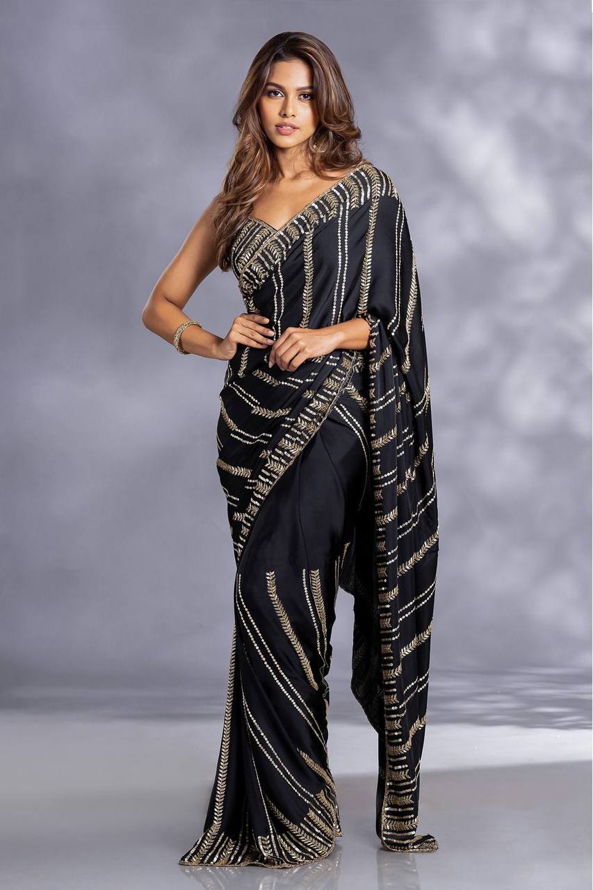 Luxe Black Partywear Georgette Saree x Grand Sequin work