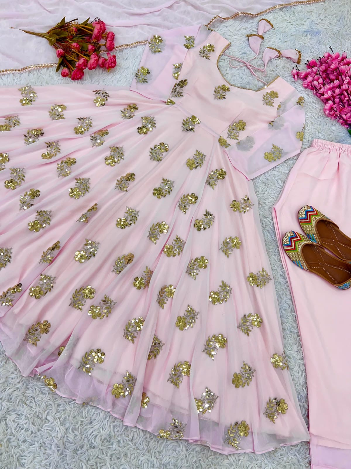 Baby Pink Anarkali Suit x Low Back