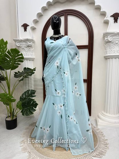 Laksharaa Sarees MAISY Aqua Lehenga Saree on Mannequin Full Length in Archway