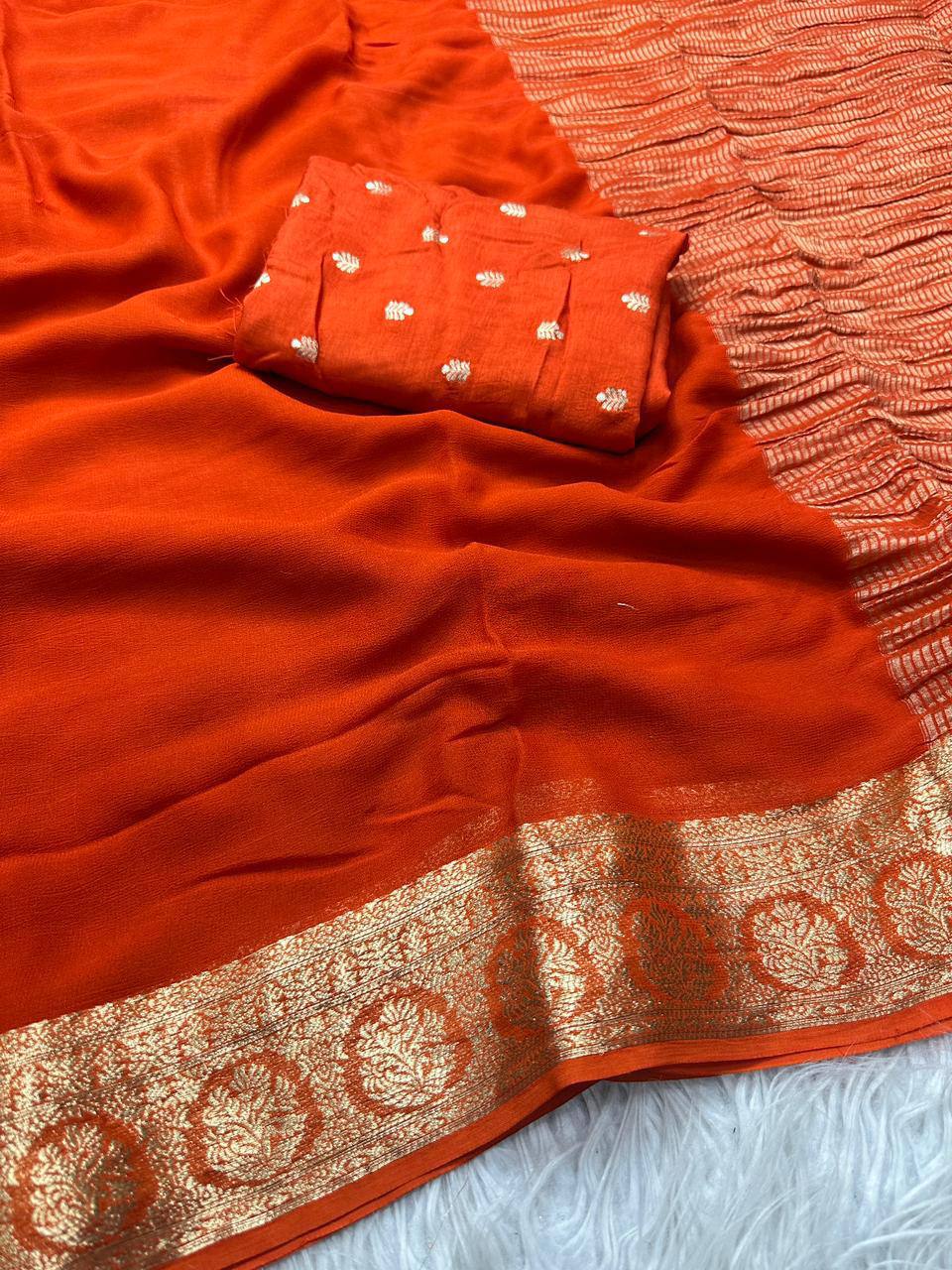 Laksharaa Sarees Trending Georgette Viscose Saree Orange