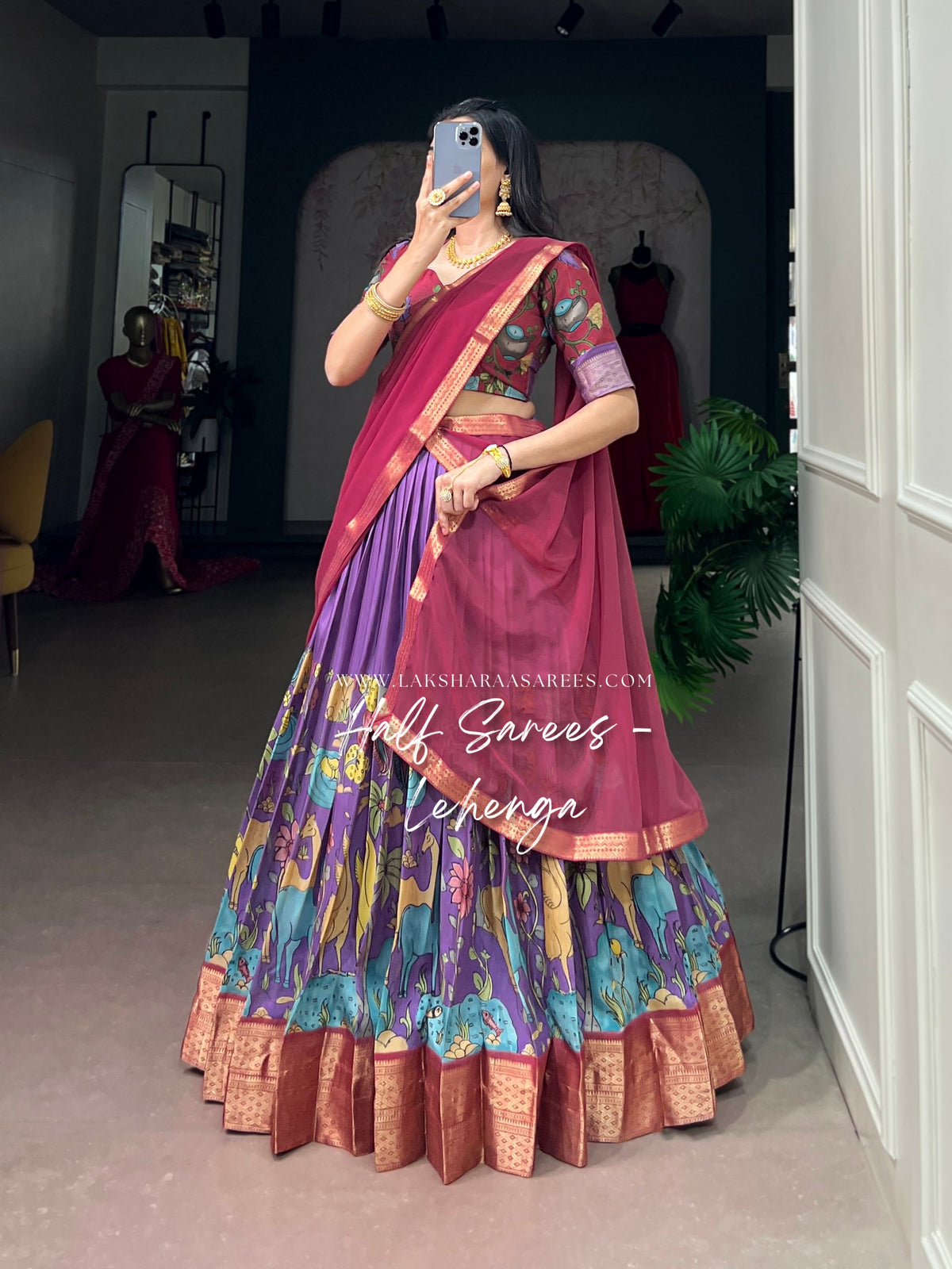 THENMOLI —  Kalamkari Dola Silk Lehenga Set